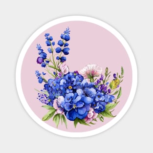 Beautiful Purple and Blue Lavender Flowers Violet Wildflowers garden Floral Pattern. Watercolor Hand Drawn Decoration. Summer Magnet